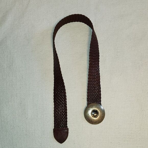 Anthropologie Motiv 56 brown leather braided belt with round engraved buckle